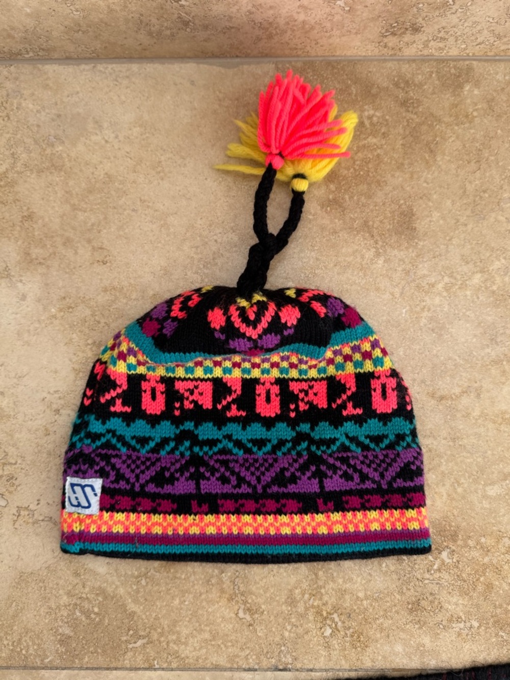 Vintage colorful neon ski beanie
